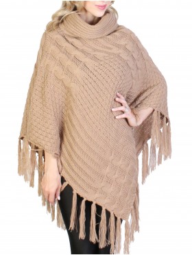 Cowl Neck Cape/Poncho W/Fringes